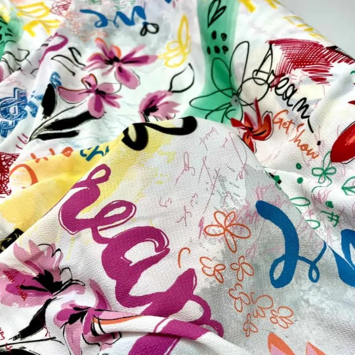 Tissu polyester graffiti peace multi-couleurs