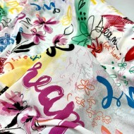 Tissu polyester graffiti peace multi-couleurs