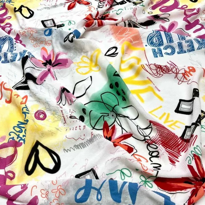 Tissu polyester graffiti peace multi-couleurs