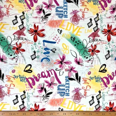 Tissu polyester graffiti peace multi-couleurs Tissu polyester graffiti peace multi-couleurs