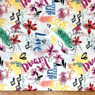 Tissu polyester graffiti peace multi-couleurs