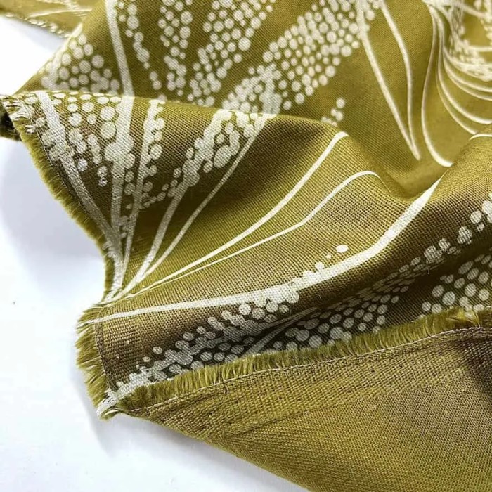 Tissu coton élasthanne feuille kaki