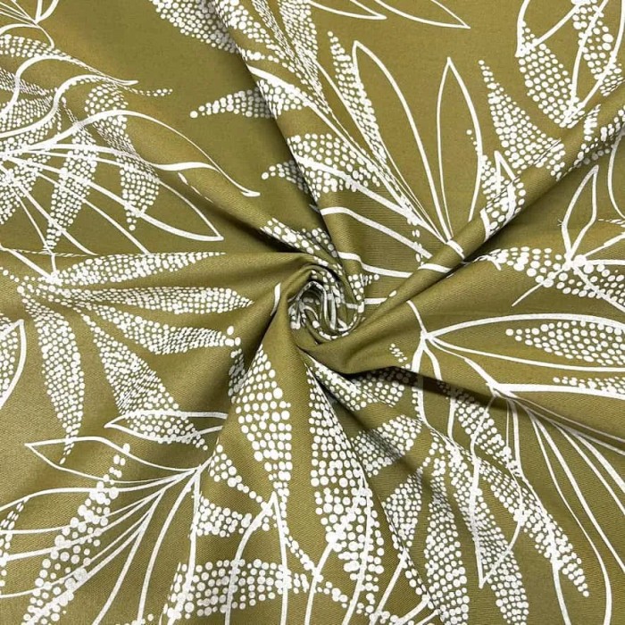 Tissu coton élasthanne feuille kaki