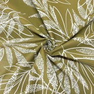 Tissu coton élasthanne feuille kaki