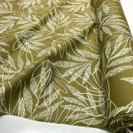 Tissu coton élasthanne feuille kaki