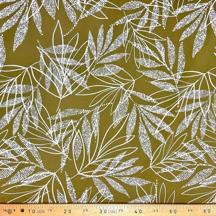 Tissu coton élasthanne feuille kaki