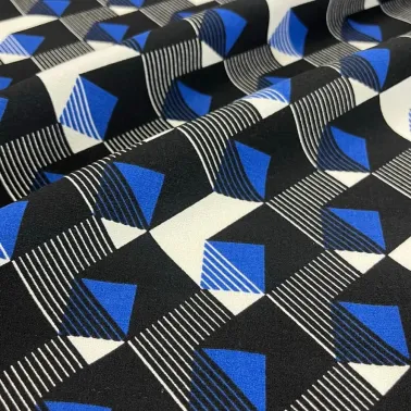 Tissu coton épais cubic bleu noir