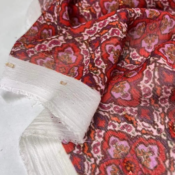 Tissu voile de polyester à fleurs arabesque rouge rose Tissu voile de polyester à fleurs arabesque rouge rose
