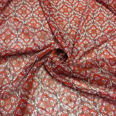 Tissu voile de polyester à fleurs arabesque rouge rose