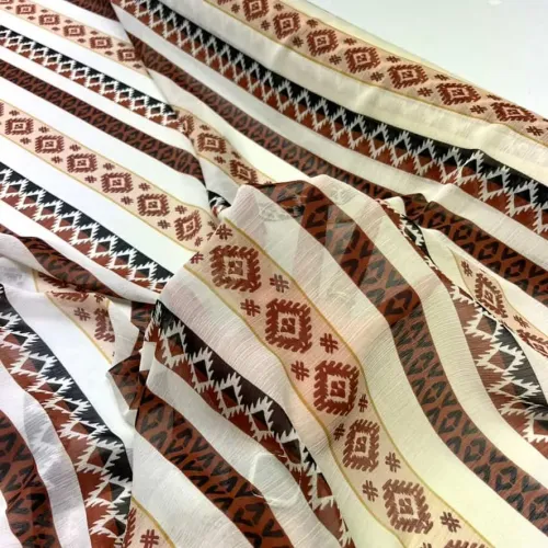 Tissu voile de polyester à rayure géométrie marron