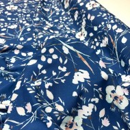 Tissu crêpe polyester fleur sakura bleu