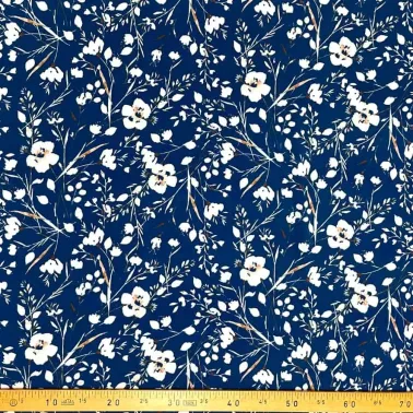Tissu crêpe polyester fleur sakura bleu