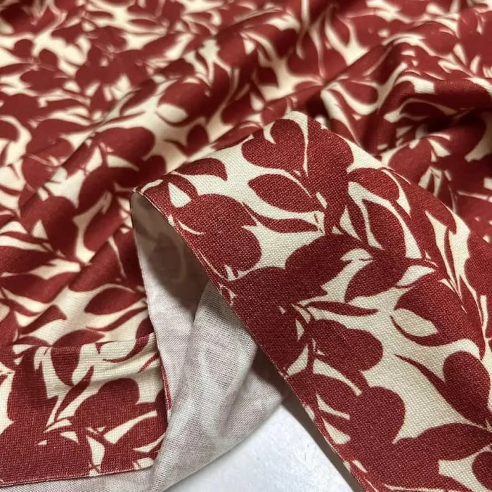 Tissu coton élasthanne nature feuille marron