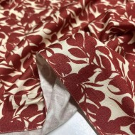 Tissu coton élasthanne nature feuille marron
