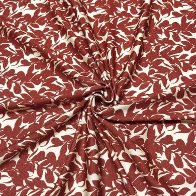 Tissu coton élasthanne nature feuille marron Tissu coton élasthanne nature feuille marron