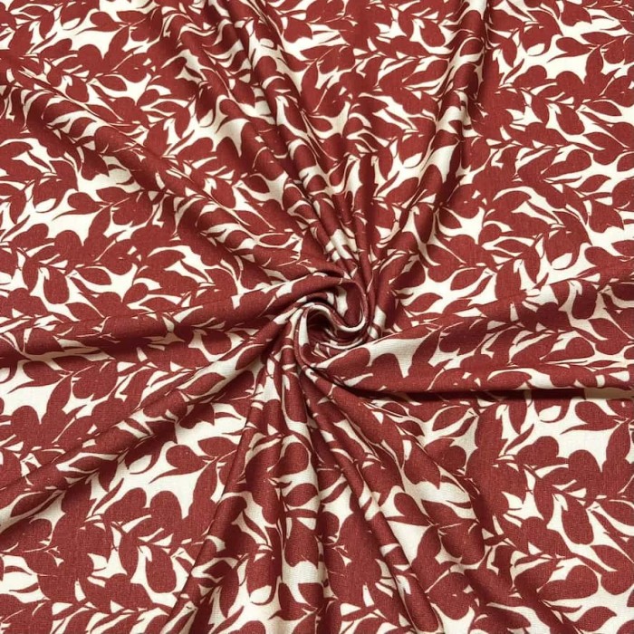 Tissu coton élasthanne nature feuille marron