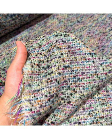 Tissu tweed laine et polyester multicolore avec un fond gris