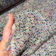 Tissu tweed laine et polyester multicolore avec un fond gris Tissu tweed laine et polyester multicolore avec un fond gris