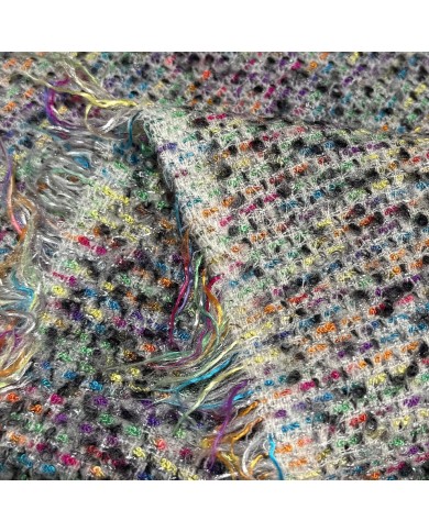 Tissu tweed laine et polyester multicolore avec un fond gris