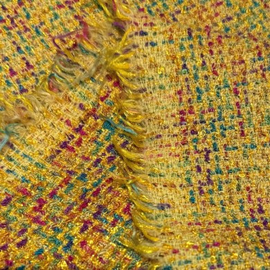 Tissu tweed laine acrylique multicolore avec un fond jaune