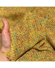 Tissu tweed laine acrylique multicolore avec un fond jaune Tissu tweed laine acrylique multicolore avec un fond jaune