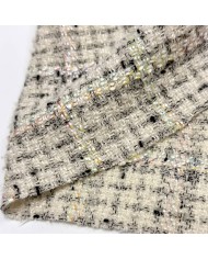 Tissu tweed laine viscose polyester à carreaux colorés sur fond crème Tissu tweed laine viscose polyester à carreaux colorés sur fond crème