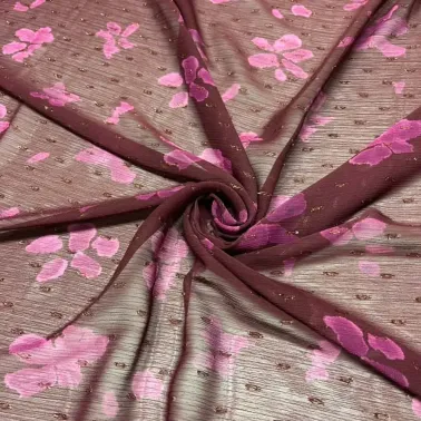 Tissu voile de polyester à pétale de fleur rose
