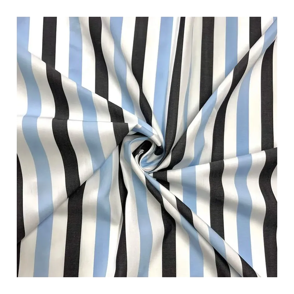 Tissu popeline de coton rayure bleu blanc noir - Haute couture