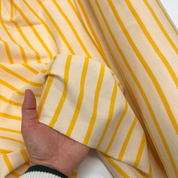 Tissu jersey coton rayure crème jaune Tissu jersey coton rayure crème jaune