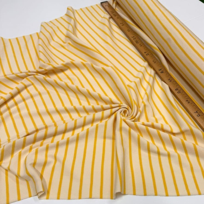 Tissu jersey coton rayure crème jaune Tissu jersey coton rayure crème jaune