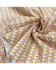 Tissu Coton imprimé Pamea géométrique olive corail Tissu Coton imprimé Pamea géométrique olive corail