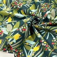 Tissu Coton imprimé edbono oiseaux et palmiers vert