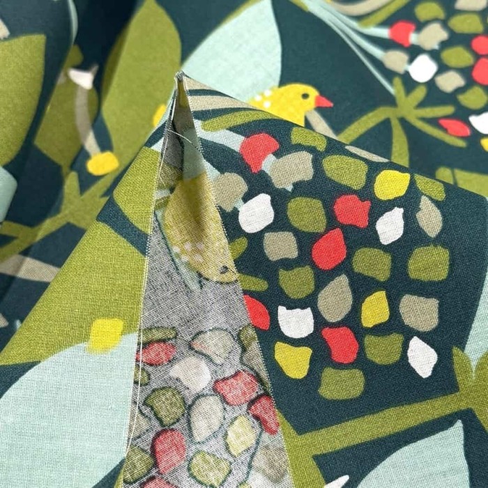 Tissu Coton imprimé edbono oiseaux et palmiers vert