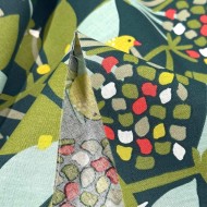 Tissu Coton imprimé edbono oiseaux et palmiers vert