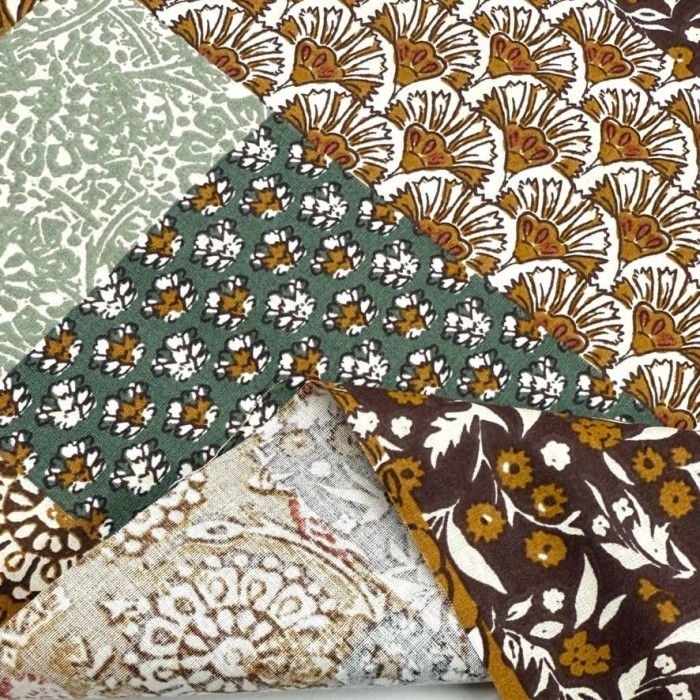 Tissu Coton imprimé Patchwork Bohème rouille amarante floral
