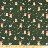 Tissu Coton imprimé Gumelo animaux en forêt vert sapin Tissu Coton imprimé Gumelo animaux en forêt vert sapin
