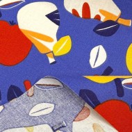 Tissu Coton imprimé Nashi Fruits en fête sur bleu vif