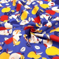 Tissu Coton imprimé Nashi Fruits en fête sur bleu vif