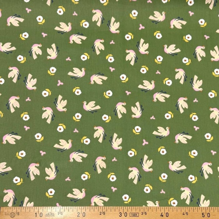 Tissu Coton imprimé Suggy oiseaux fleurs ortie