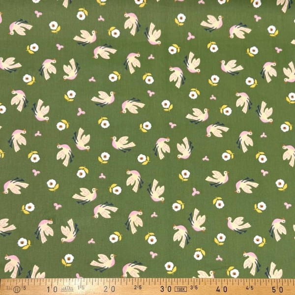 Tissu Coton imprimé Suggy oiseaux fleurs ortie Tissu Coton imprimé Suggy oiseaux fleurs ortie