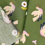 Tissu Coton imprimé Suggy oiseaux fleurs ortie