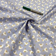 Tissu Coton imprimé Pioui oiseaux azur curcuma