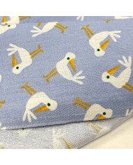 Tissu Coton imprimé Pioui oiseaux azur curcuma