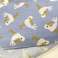 Tissu Coton imprimé Pioui oiseaux azur curcuma