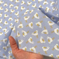 Tissu Coton imprimé Pioui oiseaux azur curcuma