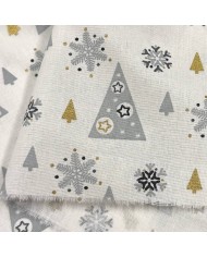 Tissu Noël Coton imprimé Adel Sapin de Noël gris et or Tissu Noël Coton imprimé Adel Sapin de Noël gris et or