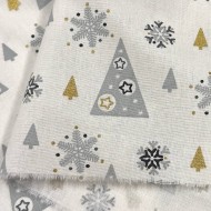 Tissu Noël Coton imprimé Adel Sapin de Noël gris et or Tissu Noël Coton imprimé Adel Sapin de Noël gris et or