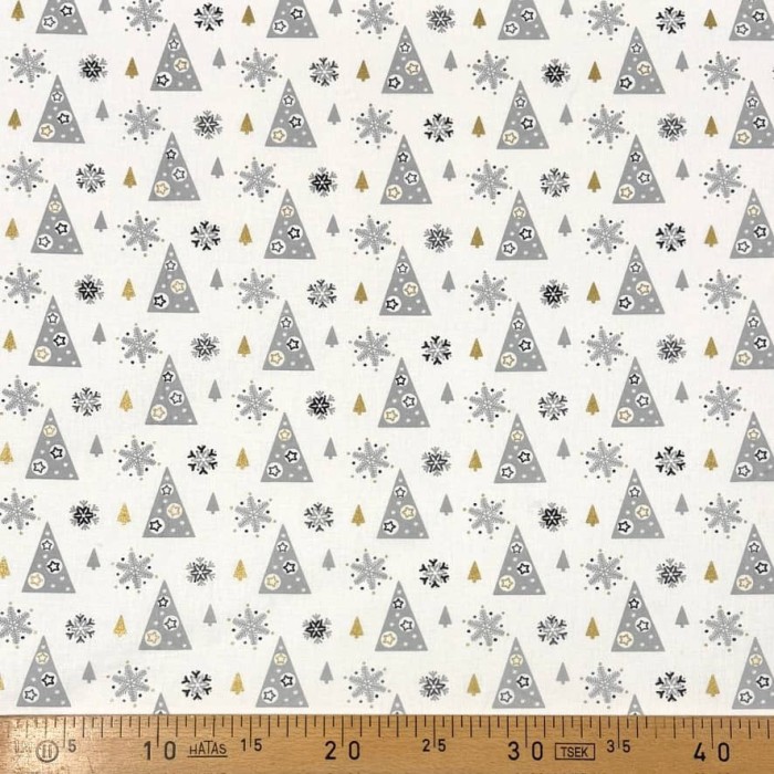 Tissu Noël Coton imprimé Adel Sapin de Noël gris et or Tissu Noël Coton imprimé Adel Sapin de Noël gris et or