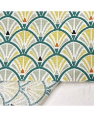 Tissu Coton imprimé Jacinthe éventail sauge émeraude Tissu Coton imprimé Jacinthe éventail sauge émeraude