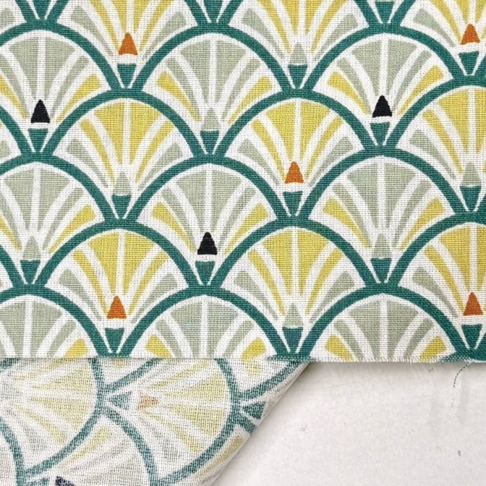 Tissu Coton imprimé Jacinthe éventail sauge émeraude Tissu Coton imprimé Jacinthe éventail sauge émeraude